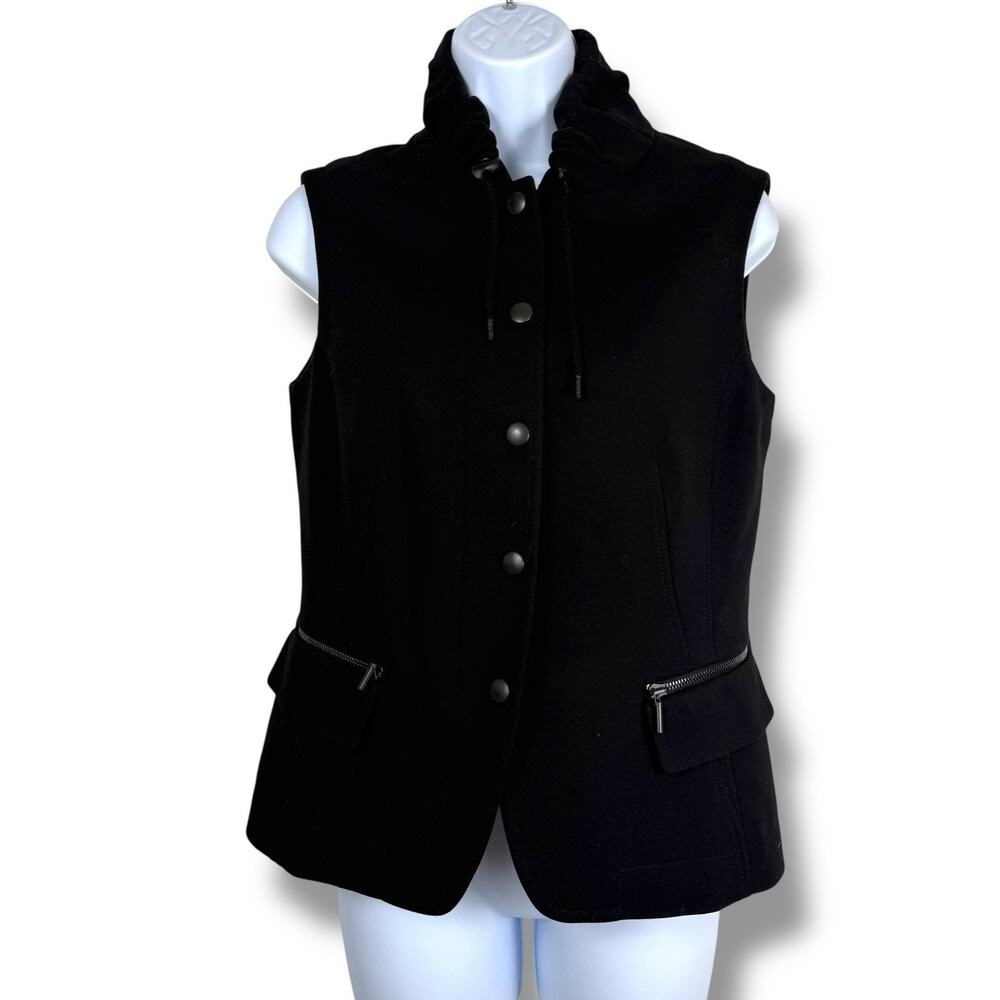 Akris Punto Vest Womens 6 Black Moto Scuba Fabric Quiet Luxury Old Money Mature